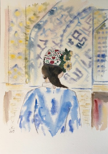 Peinture intitulée "Girl in the madrassa" par Véronique Crombé, Œuvre d'art originale, Aquarelle