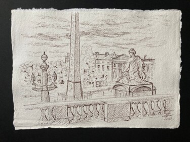 Disegno intitolato "Place de la Concorde" da Véronique Crombé, Opera d'arte originale, Inchiostro
