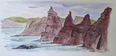 Peinture intitulée "The Stacks, Duncans…" par Véronique Crombé, Œuvre d'art originale, Aquarelle