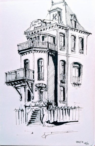 Drawing titled "Villa, Dinard" by Veronique Gaudin, Original Artwork, Ink