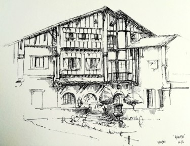 Dessin intitulée "domaine "d'Arnaga"" par Veronique Gaudin, Œuvre d'art originale, Encre