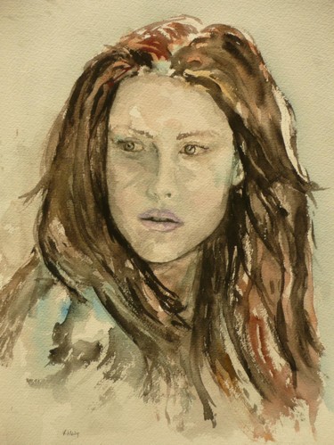 Pintura intitulada "Portrait" por Véronique Heim, Obras de arte originais, Aquarela