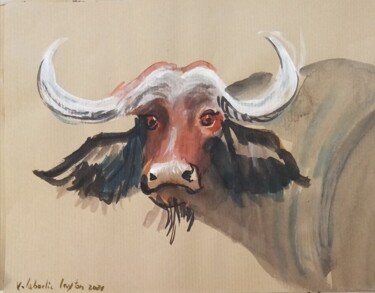 Peinture intitulée "Buffle" par Veronique Labadie Layton, Œuvre d'art originale, Encre