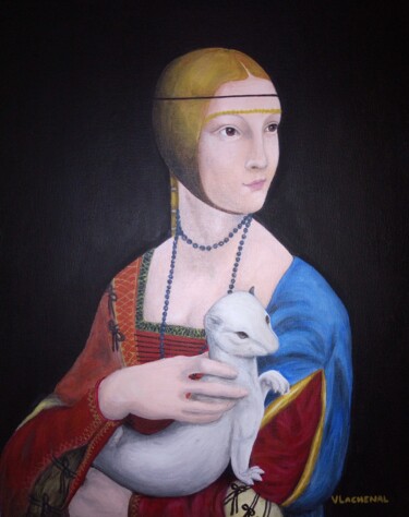 Pintura intitulada "La Dama con l'ermel…" por Véronique Lachenal, Obras de arte originais, Acrílico