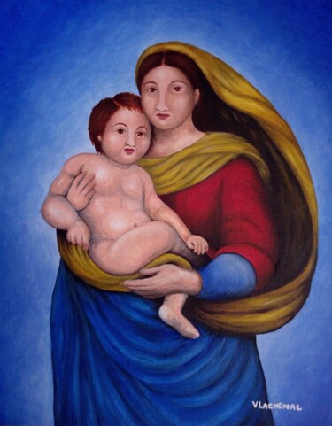 Pintura intitulada "La Madone Sixtine" por Véronique Lachenal, Obras de arte originais, Acrílico