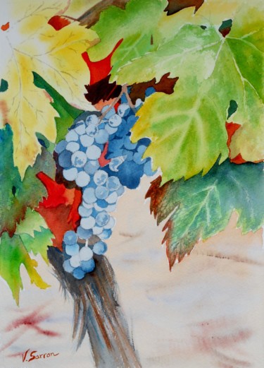Malerei mit dem Titel "Cep de vigne" von Véronique Lauron, Original-Kunstwerk, Aquarell