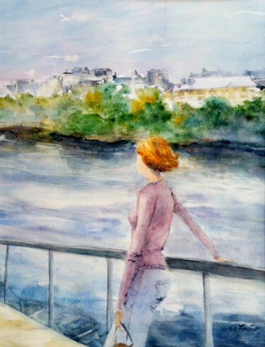 Peinture intitulée "Sur le quai" par Véronique Le Forestier, Œuvre d'art originale, Aquarelle