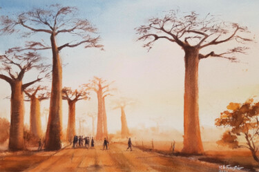 Painting titled "Baobabs" by Véronique Le Forestier, Original Artwork, Watercolor
