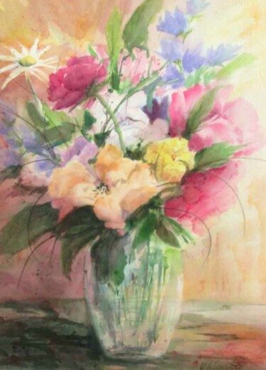 Pintura titulada "Fleurs dans un vase…" por Véronique Le Forestier, Obra de arte original