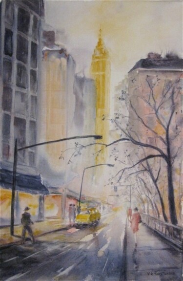 Peinture intitulée "Rue de New York" par Véronique Le Forestier, Œuvre d'art originale