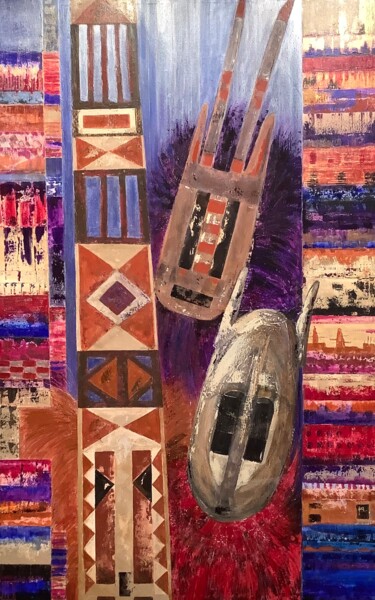 Painting titled "Réminiscences afric…" by Véronique Le Houérou, Original Artwork, Acrylic