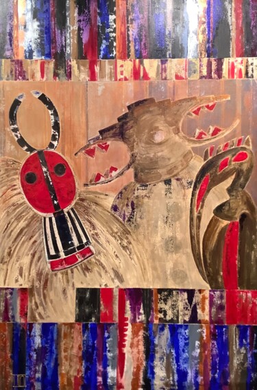 Painting titled "Réminiscences afric…" by Véronique Le Houérou, Original Artwork, Acrylic