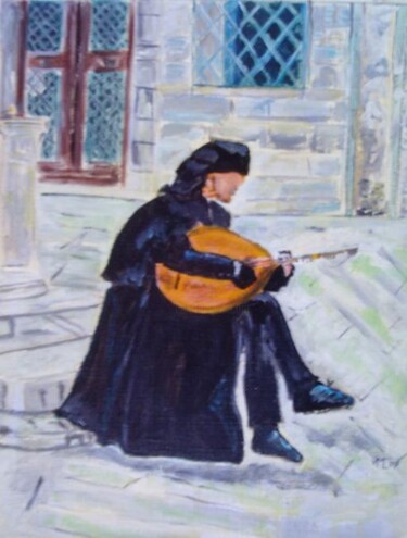 Schilderij getiteld "Etudiant Musicien" door Véronique Martin, Origineel Kunstwerk