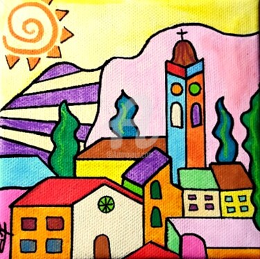 Peinture intitulée "VILLAGE PROVENCAL" par Veronique Naffetat, Œuvre d'art originale, Acrylique