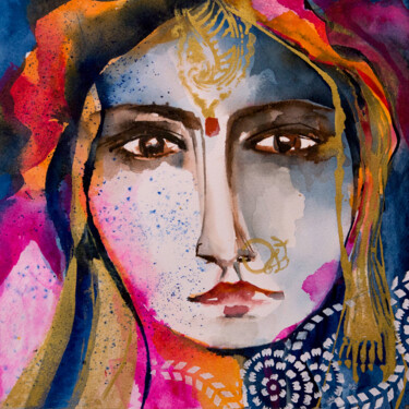 Картина под названием "Déclinaison Indienn…" - Véronique Piaser-Moyen, Подлинное произведение искусства, Акварель