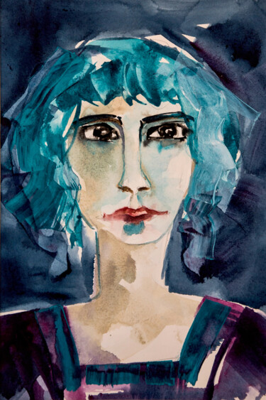 "Femme blues 02" başlıklı Tablo Véronique Piaser-Moyen tarafından, Orijinal sanat, Suluboya