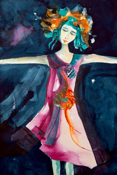 Peinture intitulée "Femmes Blues 08" par Véronique Piaser-Moyen, Œuvre d'art originale, Aquarelle