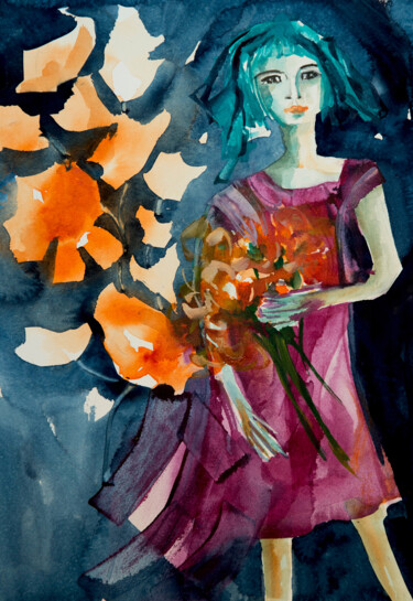 Painting titled "Femme Blues 10" by Véronique Piaser-Moyen, Original Artwork, Watercolor