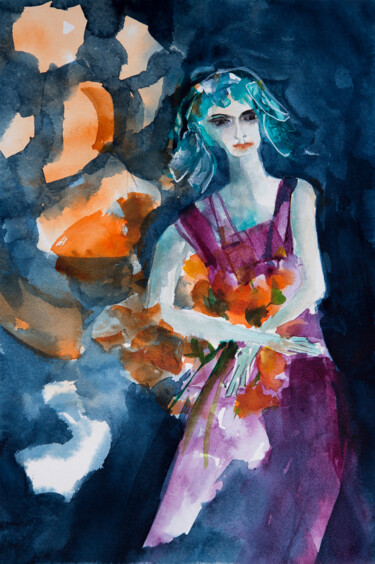 Painting titled "Femme Blues 11" by Véronique Piaser-Moyen, Original Artwork, Watercolor
