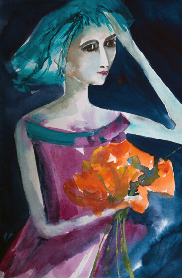 "Femme Blues 14" başlıklı Tablo Véronique Piaser-Moyen tarafından, Orijinal sanat, Suluboya