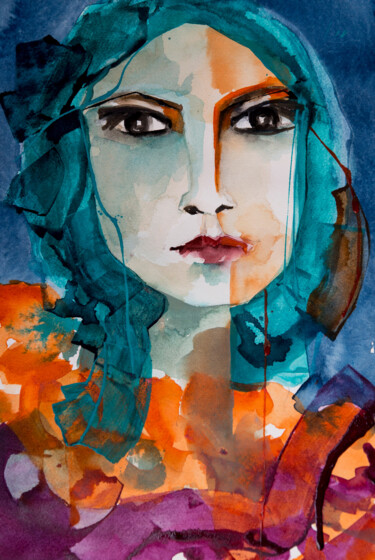 "Femme blues19" başlıklı Tablo Véronique Piaser-Moyen tarafından, Orijinal sanat, Suluboya