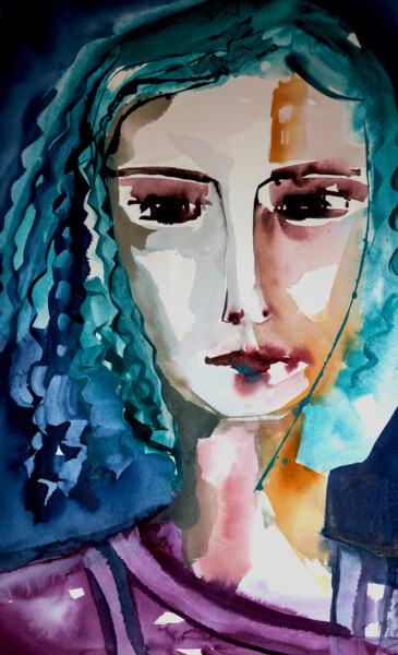 Painting titled "Femme 25" by Véronique Piaser-Moyen, Original Artwork, Watercolor Mounted on Wood Panel