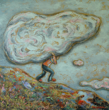 Malerei mit dem Titel "Sisyphe au nuage" von Véronique Wibaux, Original-Kunstwerk, Acryl