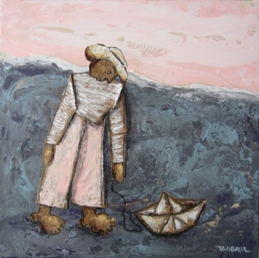 Pintura intitulada "matelot ciel rose" por Véronique Wibaux, Obras de arte originais, Acrílico