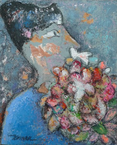 Peinture intitulée "L'homme au bouquet" par Véronique Wibaux, Œuvre d'art originale, Acrylique