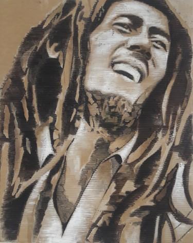 제목이 "Bob Marley, carton"인 콜라주 Véronique Colin로, 원작, 종이