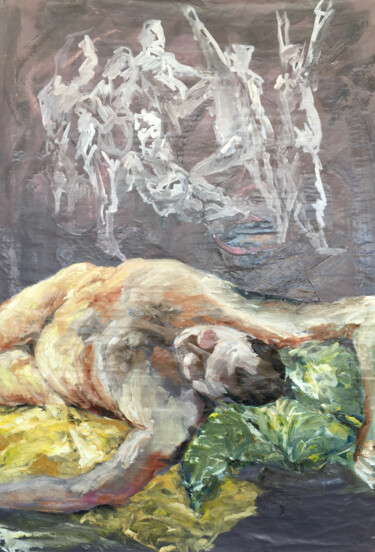 Картина под названием "The Big Sleep" - Filip Callewaert, Подлинное произведение искусства, Масло