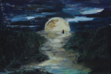 Painting titled "Wet moonlight" by Filip Callewaert, Original Artwork, Acrylic