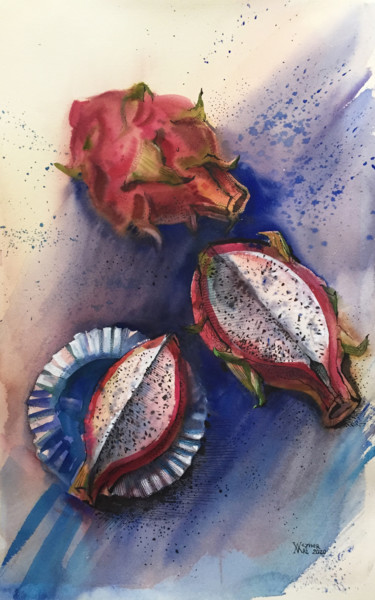 Schilderij getiteld "Dragon Fruit. Still…" door Natalia Veyner, Origineel Kunstwerk, Aquarel