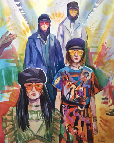 Painting titled "Fashion girls" by Natalia Veyner, Original Artwork, Watercolor