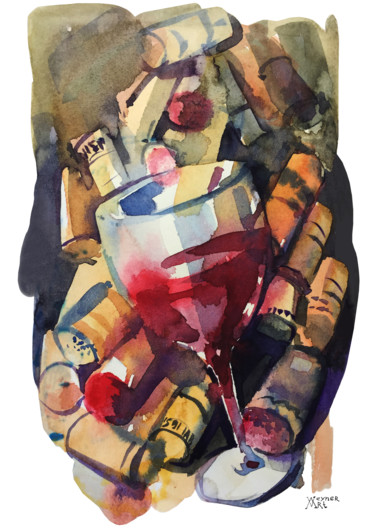 Ζωγραφική με τίτλο "Glass of wine" από Natalia Veyner, Αυθεντικά έργα τέχνης, Ακουαρέλα
