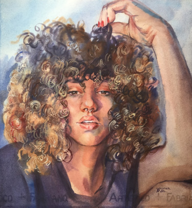 Malerei mit dem Titel "Dark-skinned girl" von Natalia Veyner, Original-Kunstwerk, Aquarell