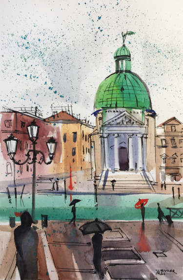 Pintura intitulada "Rainy Venice" por Natalia Veyner, Obras de arte originais, Aquarela