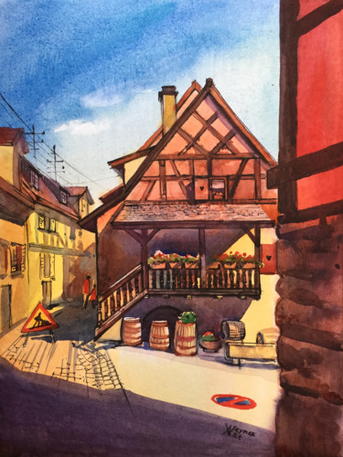 Картина под названием "Eguisheim. French t…" - Natalia Veyner, Подлинное произведение искусства, Акварель
