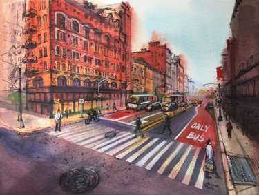 Pintura intitulada "New York city, 5th…" por Natalia Veyner, Obras de arte originais, Aquarela