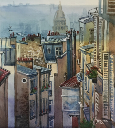 Pittura intitolato "Montmartre, Paris.…" da Natalia Veyner, Opera d'arte originale, Acquarello