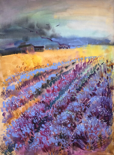 Картина под названием "Lavender field. Abs…" - Natalia Veyner, Подлинное произведение искусства, Акварель