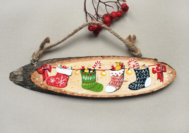 Pintura intitulada "Christmas stockings…" por Natalia Veyner, Obras de arte originais, Acrílico