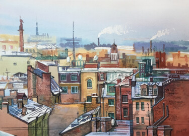 Painting titled "Winter cityscape. S…" by Natalia Veyner, Original Artwork, Watercolor
