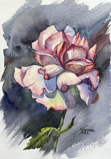 Картина под названием "Pink rose. Painting…" - Natalia Veyner, Подлинное произведение искусства, Акварель