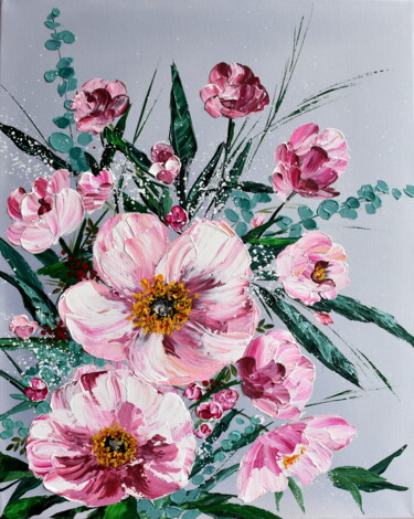 Peinture intitulée "Garden Flowers - im…" par Eva Pearl, Œuvre d'art originale, Acrylique Monté sur Châssis en bois