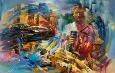 Картина под названием "Машина времени" - Viacheslav Shustov, Подлинное произведение искусства, Масло Установлен на Деревянна…