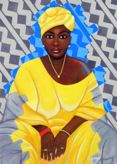 Painting titled "Sénégalaise (Mousso…" by Viané, Original Artwork, Acrylic Mounted on Wood Stretcher frame