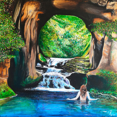 Painting titled "Baignade à la casca…" by Vica, Original Artwork, Acrylic Mounted on Wood Stretcher frame