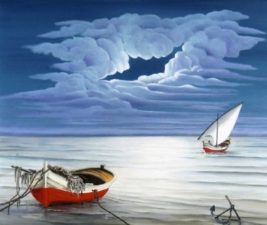 Painting titled "Marina con ancla" by Vicente Pastor Navarrete, Original Artwork, Oil