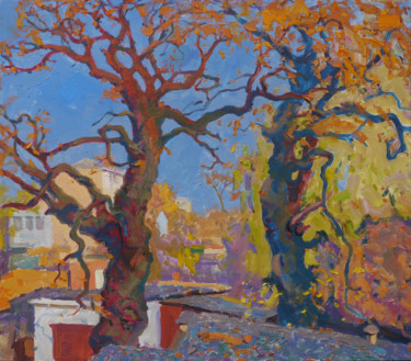 Pittura intitolato "Oaks of my childhood" da Victor Onyshchenko, Opera d'arte originale, Olio